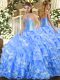 Sleeveless Organza Floor Length Lace Up Vestidos de Quinceanera in Baby Blue with Beading and Ruffled Layers