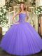 Excellent Floor Length Ball Gowns Sleeveless Lavender Quince Ball Gowns Lace Up