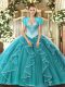 Excellent Teal Ball Gowns Tulle Sweetheart Sleeveless Beading Floor Length Lace Up Ball Gown Prom Dress