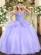 Excellent Lavender Sleeveless Floor Length Embroidery Lace Up Sweet 16 Dress
