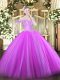 Fitting Lilac Sleeveless Floor Length Beading Lace Up 15th Birthday Dress