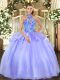 New Style Lavender Ball Gowns Embroidery 15th Birthday Dress Lace Up Organza Sleeveless Floor Length