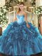 Colorful Teal Sleeveless Beading and Ruffles Floor Length Sweet 16 Dresses