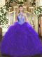 On Sale Sleeveless Organza Floor Length Lace Up Vestidos de Quinceanera in Purple with Ruffles and Sequins