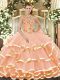 Glorious Peach Organza Lace Up Quinceanera Gown Sleeveless Floor Length Beading and Embroidery