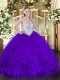 Cute Purple 15th Birthday Dress Military Ball and Sweet 16 and Quinceanera with Beading and Ruffles Scoop Sleeveless Zipper