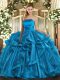 Free and Easy Baby Blue Organza Lace Up Strapless Sleeveless Floor Length Sweet 16 Dress Ruffles
