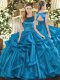 Custom Fit Sleeveless Floor Length Ruffles Lace Up Quinceanera Dresses with Teal