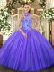 Colorful Ball Gowns Sleeveless Purple Sweet 16 Dress Lace Up