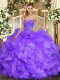Custom Made Sweetheart Sleeveless Organza Quince Ball Gowns Beading and Ruffles Lace Up