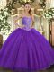 Purple Sweetheart Neckline Beading Sweet 16 Dresses Sleeveless Lace Up