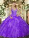 Fantastic Ball Gowns Sweet 16 Quinceanera Dress Lavender V-neck Tulle Sleeveless Floor Length Lace Up