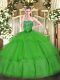 Green Strapless Lace Up Beading and Ruffled Layers Sweet 16 Dress Sleeveless