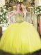 Yellow Tulle Lace Up Quinceanera Gown Sleeveless Floor Length Beading