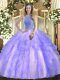 Lavender Lace Up High-neck Beading and Ruffles Ball Gown Prom Dress Tulle Sleeveless