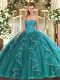 Clearance Tulle Sweetheart Sleeveless Lace Up Beading and Ruffles Vestidos de Quinceanera in Teal