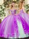 Lavender Ball Gowns Beading and Ruffles Quinceanera Dresses Lace Up Tulle Sleeveless Floor Length