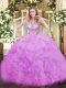 Sexy Lilac Sleeveless Beading and Ruffles and Pick Ups Floor Length 15 Quinceanera Dress