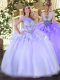 Lavender Ball Gowns Beading Sweet 16 Quinceanera Dress Zipper Organza Sleeveless Floor Length
