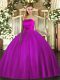 Luxurious Fuchsia Sleeveless Floor Length Ruching Lace Up 15 Quinceanera Dress