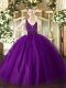 Chic Tulle Straps Sleeveless Zipper Beading Quinceanera Gowns in Purple