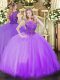 Spectacular Lilac Zipper Ball Gown Prom Dress Beading Sleeveless Floor Length