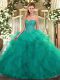 Fitting Turquoise Ball Gowns Beading and Ruffles Vestidos de Quinceanera Lace Up Tulle Sleeveless Floor Length