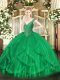 Super Green Lace Up V-neck Beading and Ruffles Quinceanera Gown Tulle Sleeveless