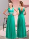 Great Floor Length Side Zipper Prom Gown Turquoise for Prom and Party with Beading and Ruching