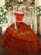 Low Price Organza and Taffeta Off The Shoulder Short Sleeves Zipper Embroidery and Ruffled Layers Quince Ball Gowns in Rust Red