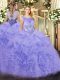 Modest Lavender 15 Quinceanera Dress Organza Sleeveless Beading and Ruffles