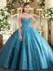 Best Floor Length Teal Ball Gown Prom Dress Sweetheart Sleeveless Lace Up
