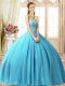 Artistic Sleeveless Tulle Floor Length Lace Up 15 Quinceanera Dress in Aqua Blue with Beading