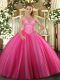 Fancy Floor Length Ball Gowns Sleeveless Hot Pink 15th Birthday Dress Lace Up