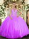 Beading Sweet 16 Quinceanera Dress Lilac Lace Up Sleeveless Floor Length
