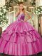 Excellent Lilac Lace Up Straps Beading and Ruffled Layers Quinceanera Gowns Organza and Taffeta Sleeveless