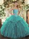 Suitable Sweetheart Sleeveless Tulle Vestidos de Quinceanera Beading and Ruffles Lace Up