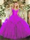 Low Price Fuchsia Long Sleeves Floor Length Lace and Ruffles Lace Up Quinceanera Dresses