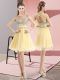 Classical Light Yellow Sleeveless Beading Mini Length Homecoming Dress