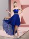 High Low Blue Prom Party Dress Sweetheart Sleeveless Lace Up