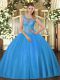 Baby Blue Scoop Lace Up Beading Sweet 16 Quinceanera Dress Sleeveless