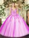 V-neck Sleeveless Quinceanera Gowns Floor Length Beading Lilac Tulle