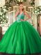 Edgy Beading Ball Gown Prom Dress Green Lace Up Sleeveless Floor Length