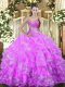 Organza Sweetheart Sleeveless Lace Up Beading and Ruffled Layers Sweet 16 Dress in Lilac
