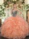 Latest Orange Sleeveless Organza Lace Up Quinceanera Dress for Military Ball and Sweet 16 and Quinceanera