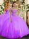 Nice Sleeveless Floor Length Embroidery Lace Up Vestidos de Quinceanera with Lavender