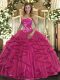 Fantastic Floor Length Ball Gowns Sleeveless Hot Pink Quinceanera Dresses Zipper