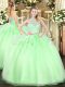 Ideal Apple Green Sleeveless Floor Length Lace Zipper Quinceanera Gown