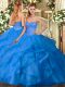 Noble Blue Sleeveless Appliques and Ruffles Floor Length 15 Quinceanera Dress