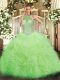 Cheap Yellow Green Sleeveless Organza Lace Up Quinceanera Dresses for Military Ball and Sweet 16 and Quinceanera